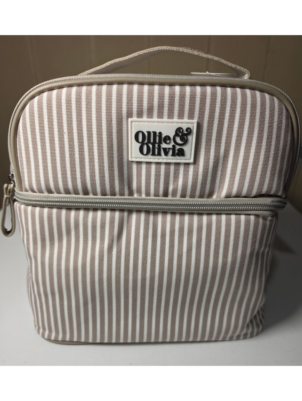 Ollie & Olivia Beige and White Stripe Insulated Lunch Bag